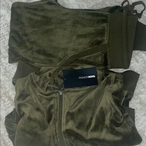 Fashion Nova Olive Green Velour Tracksuit